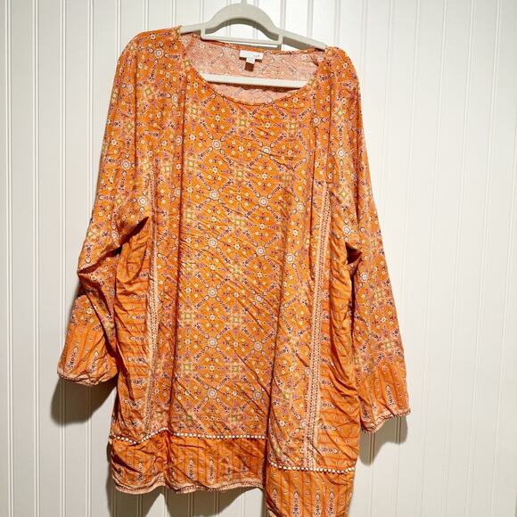J. Jill Tops - J Jill Orange Floral Tunic Top Boho Plus Size 4X
